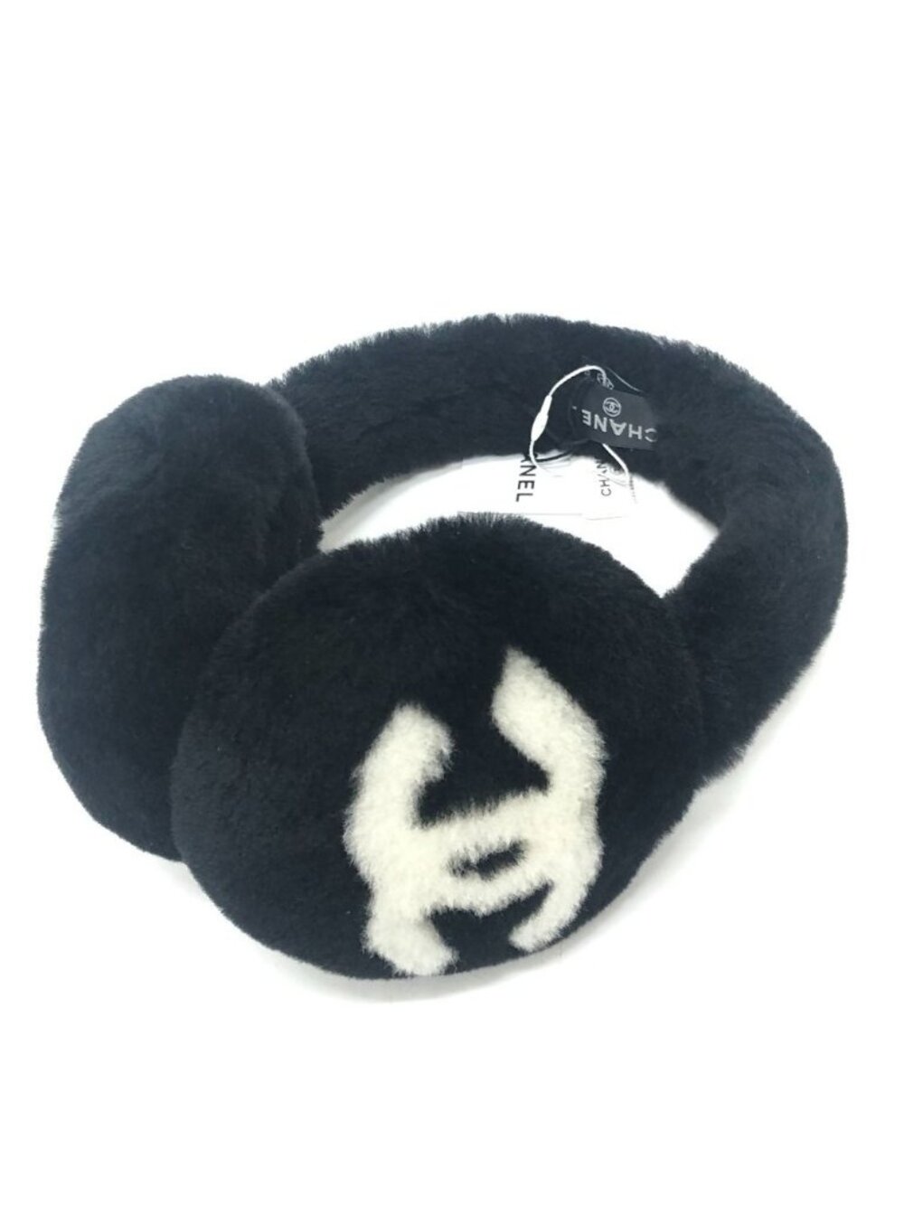 Chanel Ear Muffs CC Logo Shearling Black